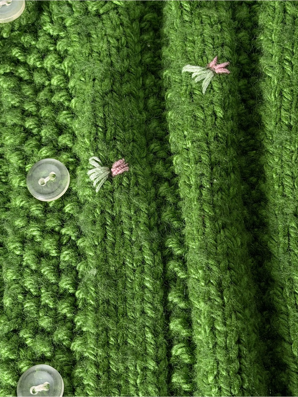 Hand Crafted Cozy Green Chunky Knit Button Cardigan for Kids - Picture 2 of 5
